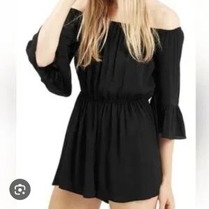TOPSHOP I US 4 Off the Shoulder Viscose Romper I Black with Eyelet Details